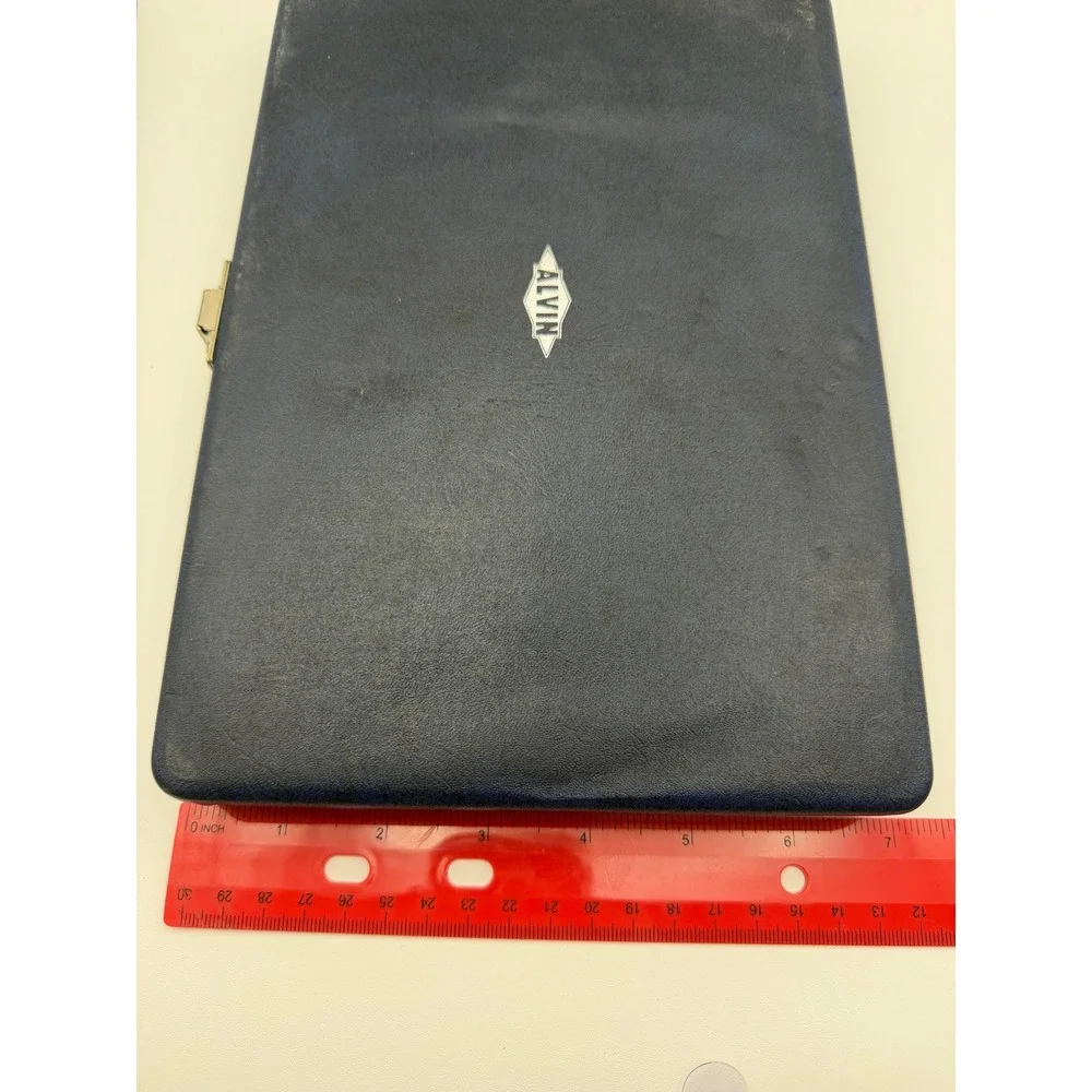 Vintage Alvin Drafting Set Charvos USA Compass Ruling Pen K&E Cloth Blue‎ Case
